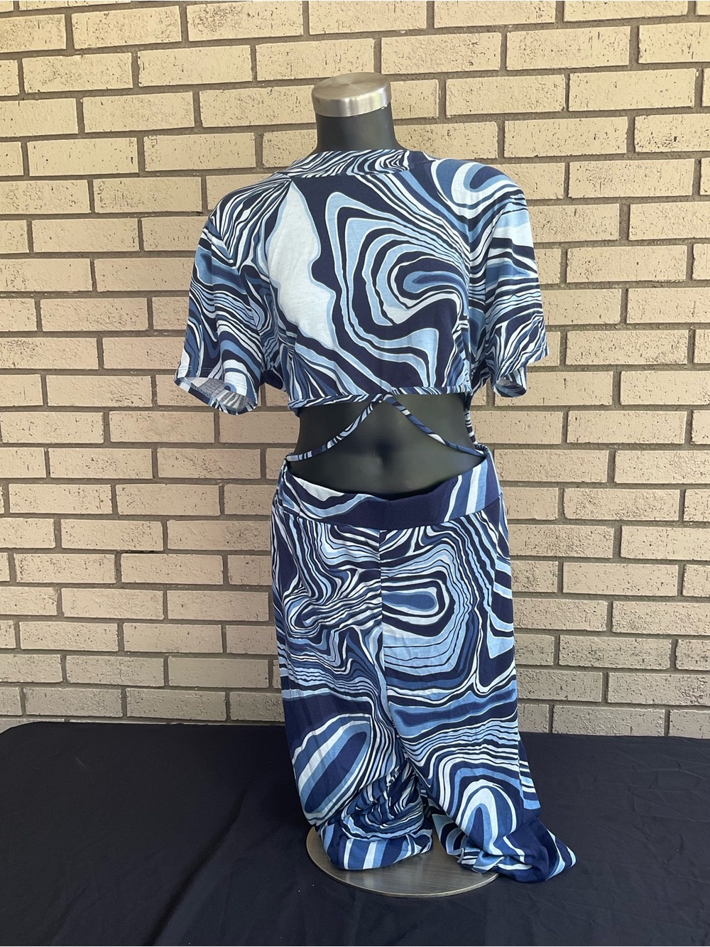 Blue Swirl Print Women's Jumpsuit with Cutout Detail